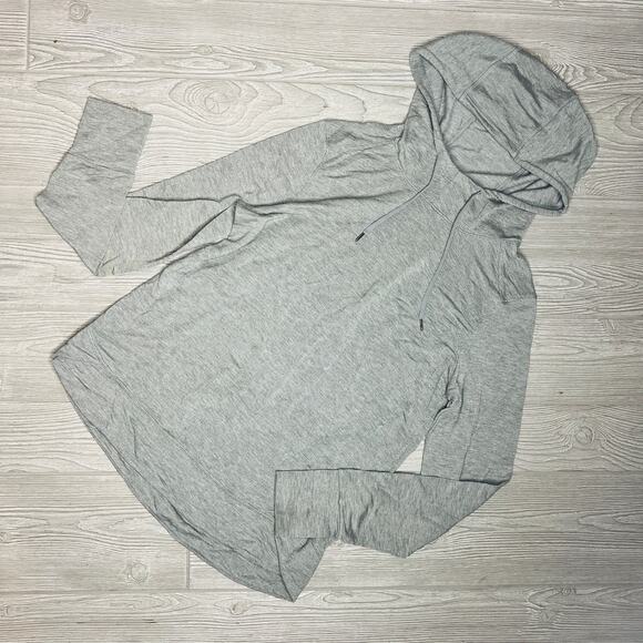 Athletic Solid Gray Size 4-6 Thumb Hole Slits Pullover Light Hoodie - Picture 5 of 6